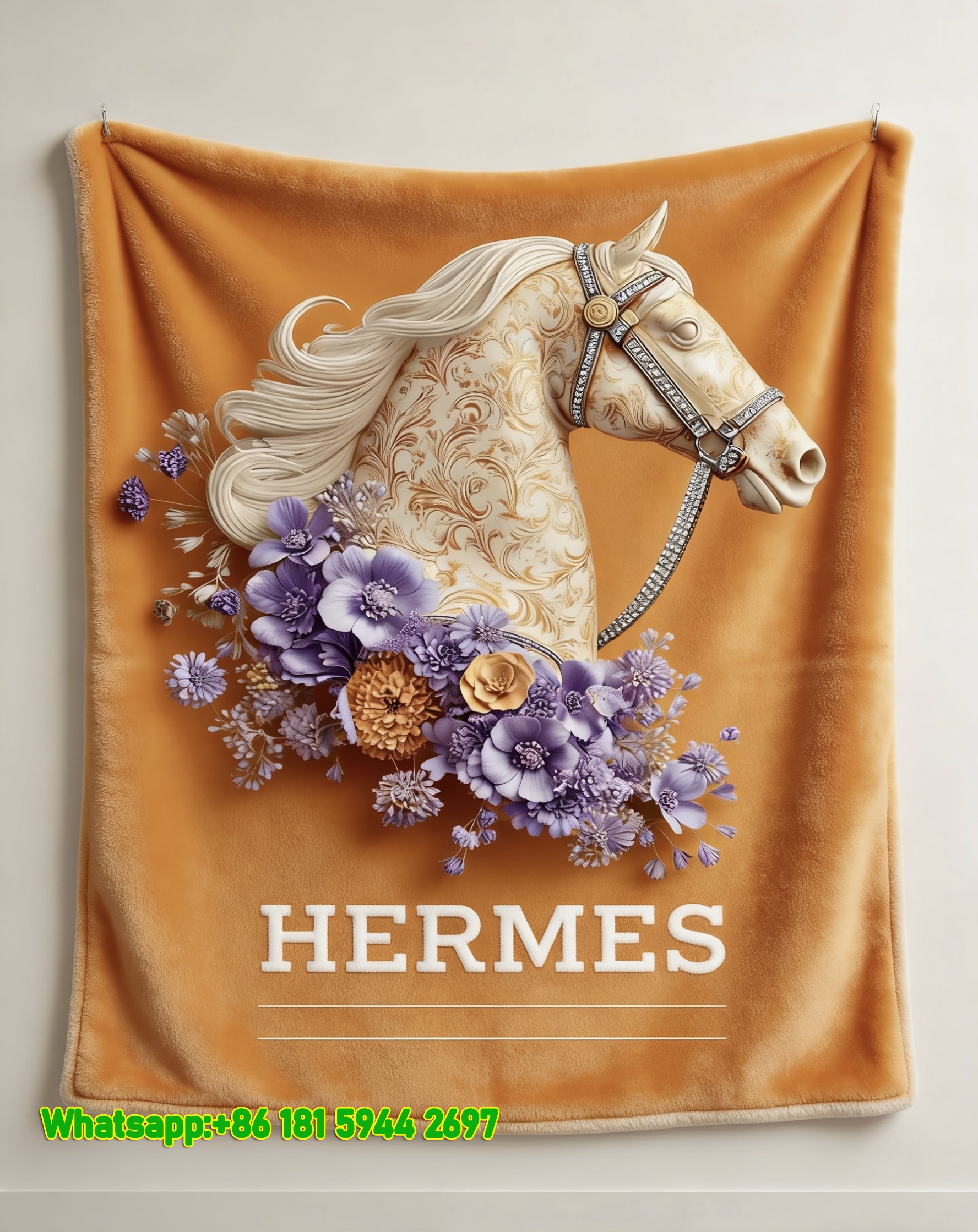 Luxury Hermès Floral Horse Flannel Throw Blanket IMG_5173